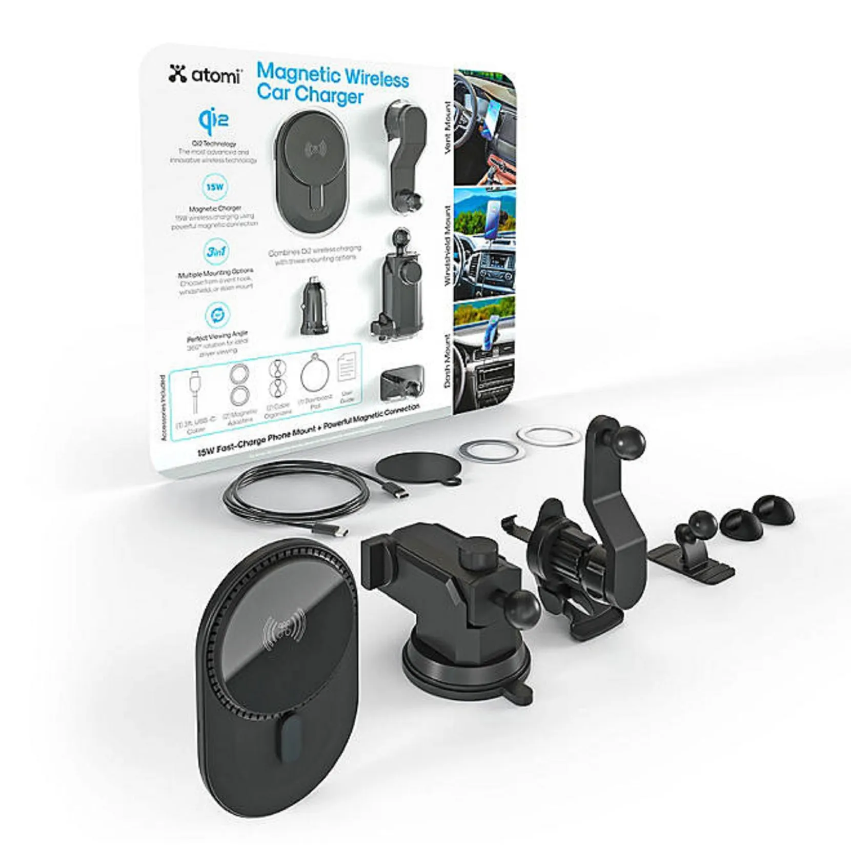 Atomi AT2522 Qi2 Wireless Car Charging Kit
