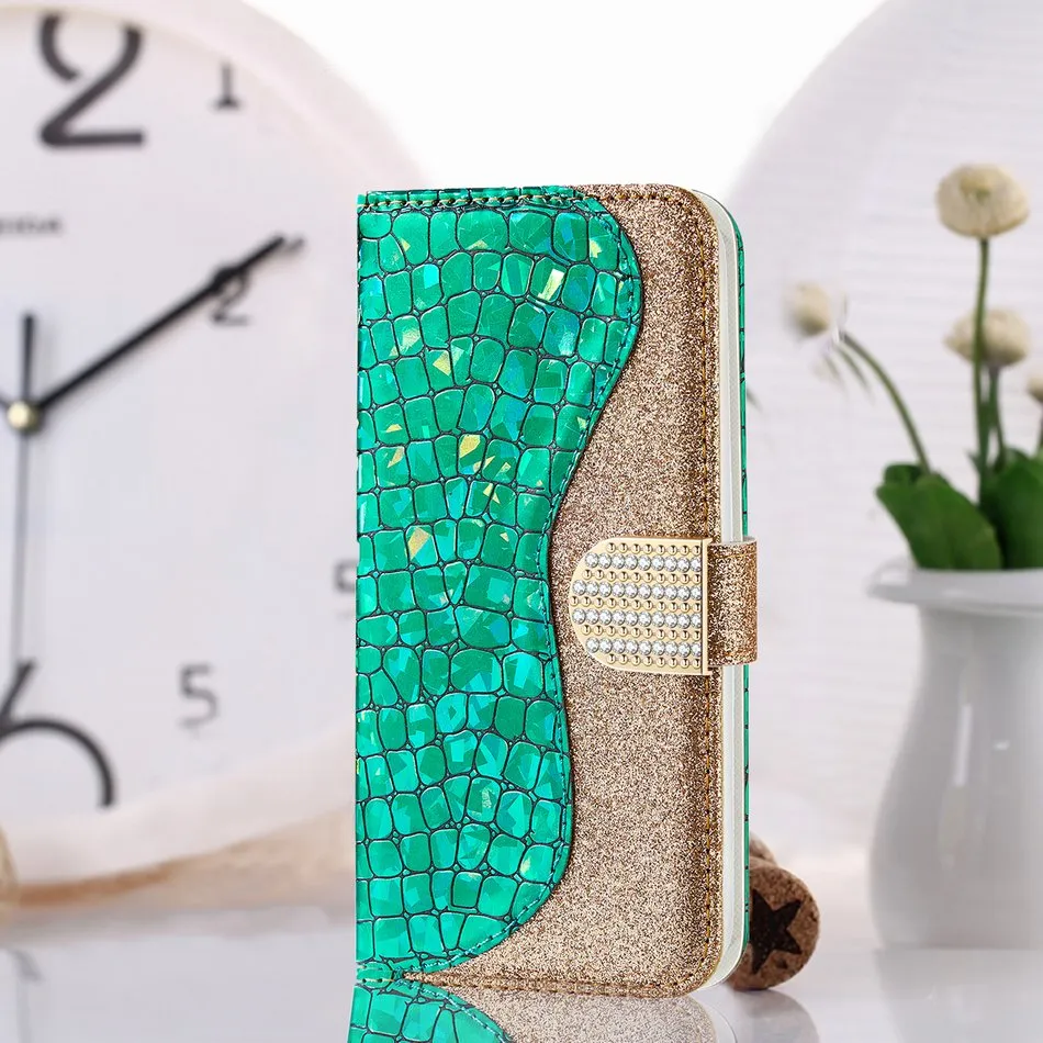 Bling Crocodile Pattern Phone Wallet For Case Samsung Galaxy A50 A60 A70 S20
