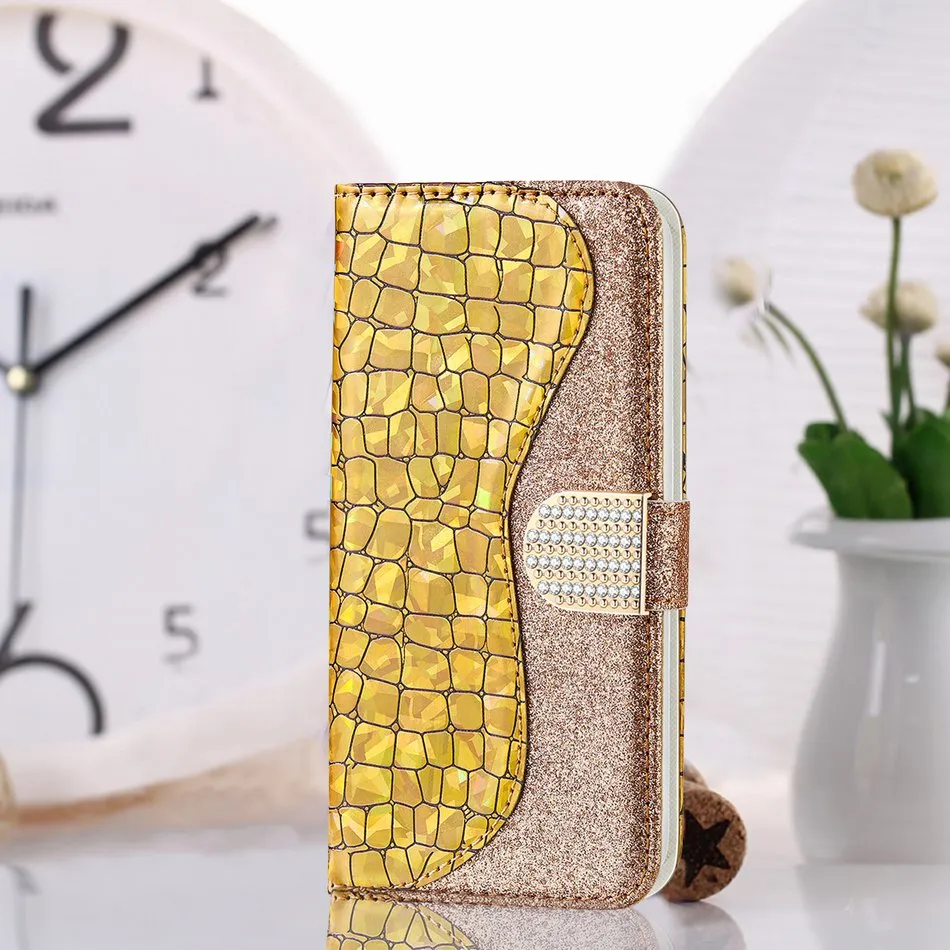 Bling Crocodile Pattern Phone Wallet For Case Samsung Galaxy A50 A60 A70 S20