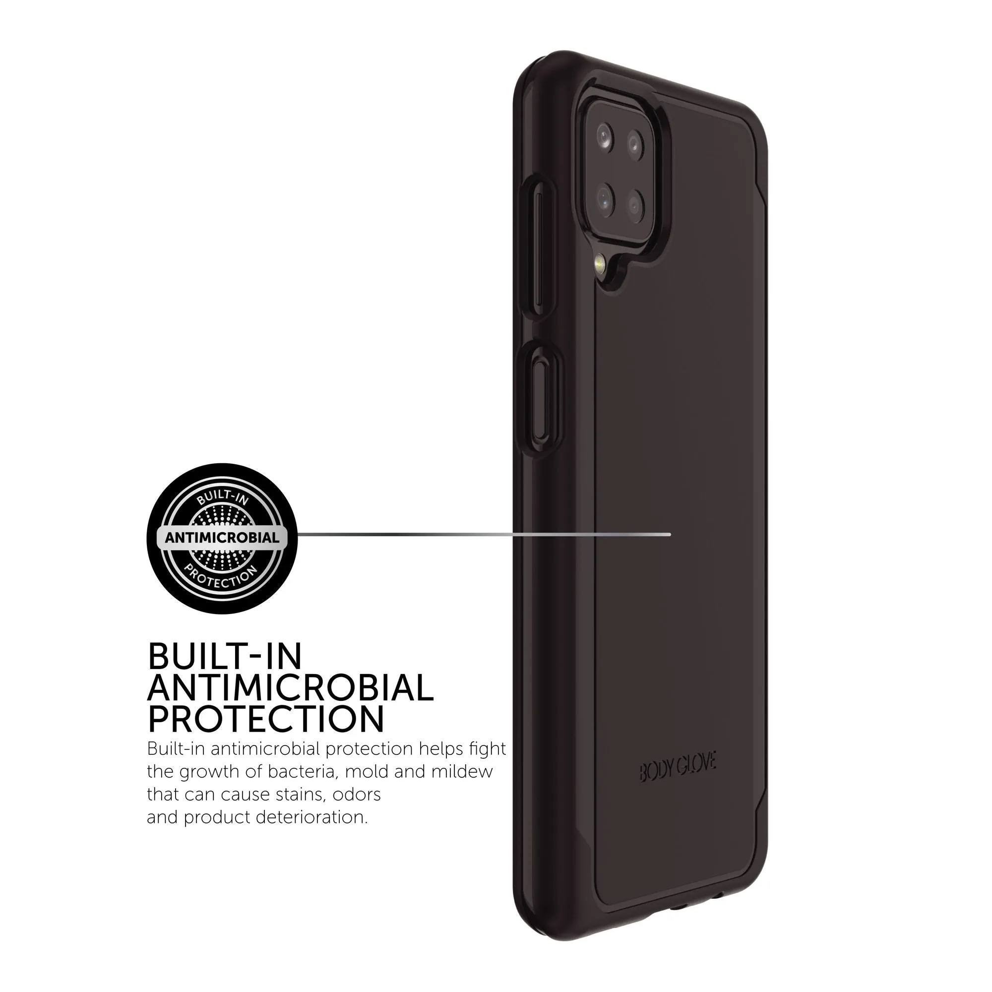 Body Glove 9877801 Cadence Phone Case with Built-in Microbial Protection for Samsung Galaxy A12, Black