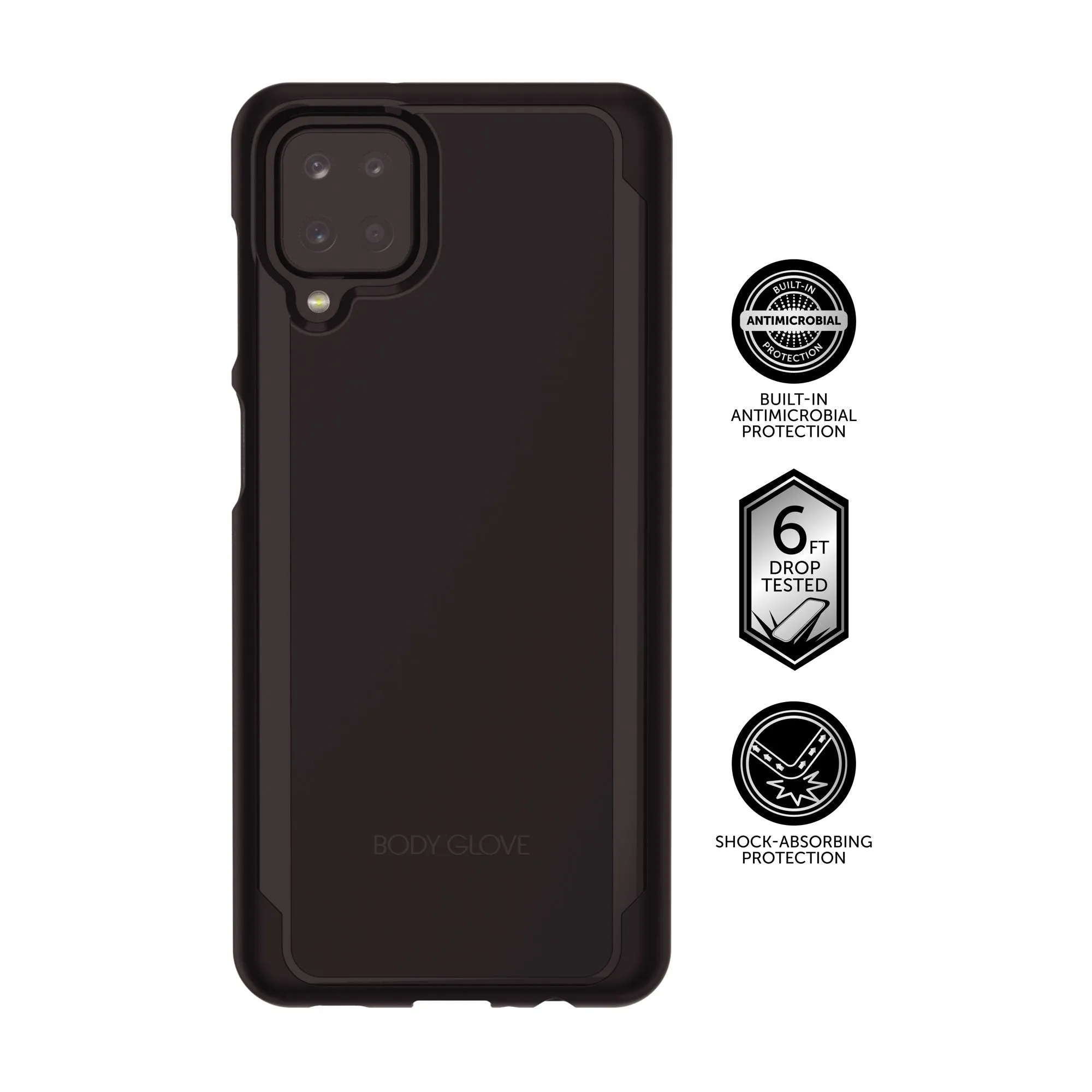 Body Glove 9877801 Cadence Phone Case with Built-in Microbial Protection for Samsung Galaxy A12, Black