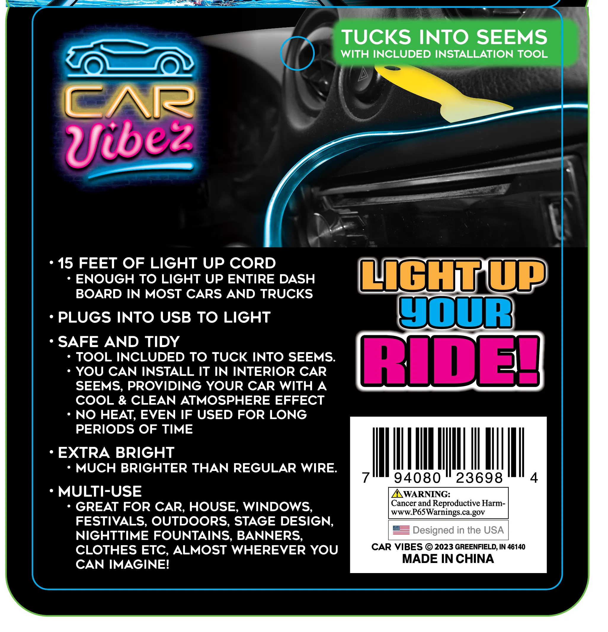 Car Interior Light Strip USB - 6 Pieces Per Retail Ready Display 23698