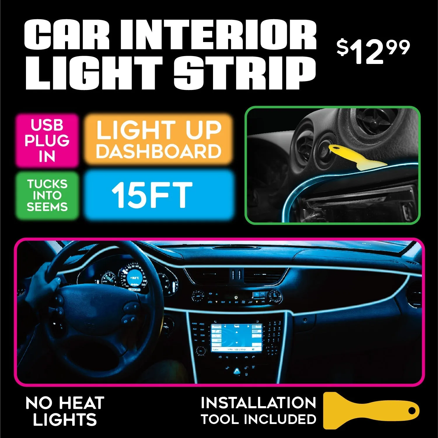 Car Lighting and Auto Accessories Assortment Merchandising Hang Strip - 22 Pieces Per Retail Ready Display 88663