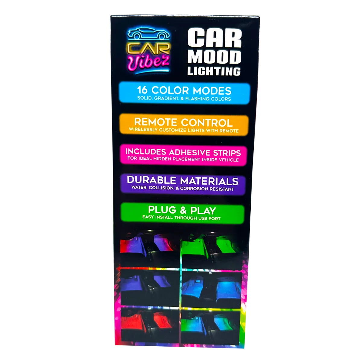 Car Mood Lighting with Remote - 6 Pieces Per Retail Ready Display 24694