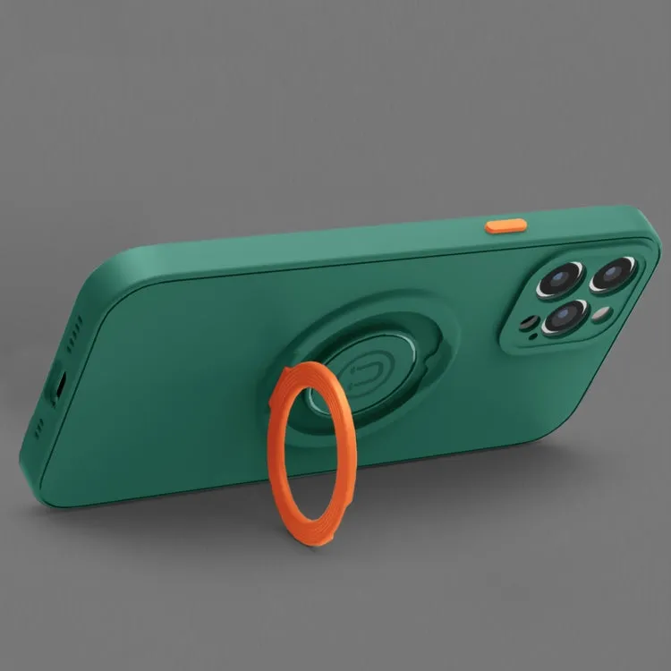 For iPhone 11 Skin Feel 2 in 1 Magnetic PC   TPU Shockproof Case with Ring Holder
