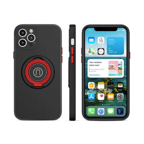 For iPhone 12 Skin Feel 2 in 1 Magnetic PC   TPU Shockproof Case with Ring Holder