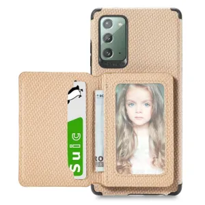 For Samsung Galaxy Note20 Carbon Fiber Magnetic Card Bag TPU PU Shockproof Back Cover Case with
