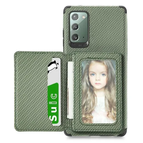 For Samsung Galaxy Note20 Carbon Fiber Magnetic Card Bag TPU PU Shockproof Back Cover Case with