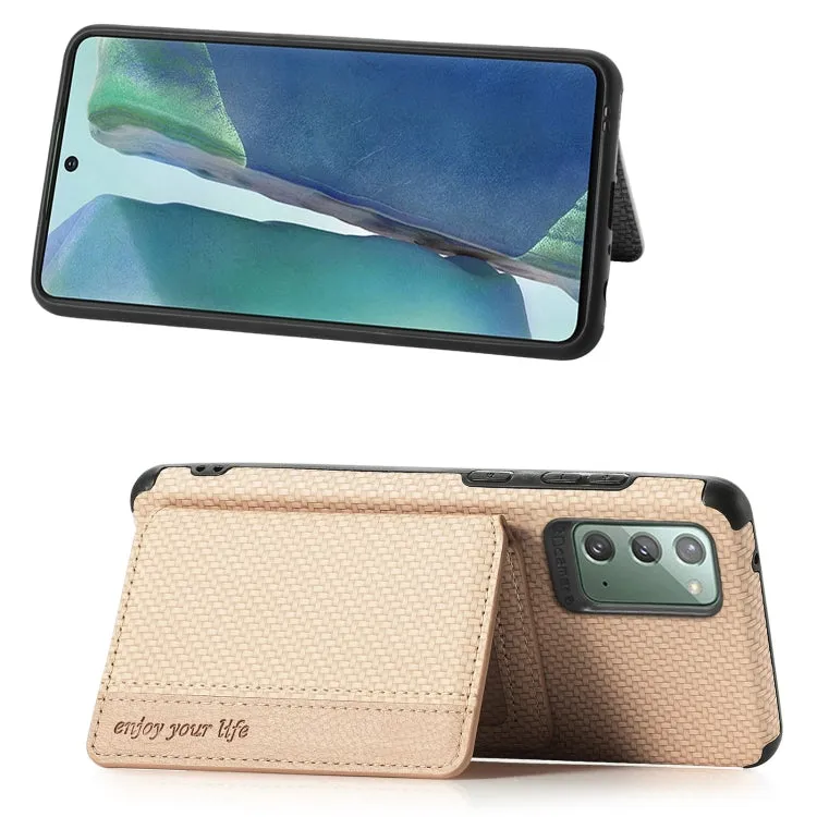 For Samsung Galaxy Note20 Carbon Fiber Magnetic Card Bag TPU PU Shockproof Back Cover Case with