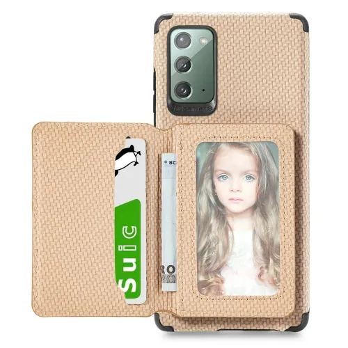 For Samsung Galaxy Note20 Carbon Fiber Magnetic Card Bag TPU PU Shockproof Back Cover Case with