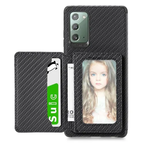 For Samsung Galaxy Note20 Carbon Fiber Magnetic Card Bag TPU PU Shockproof Back Cover Case with