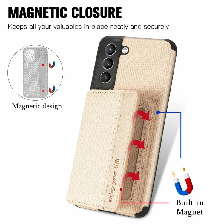 For Samsung Galaxy S21  5G Carbon Fiber Magnetic Card Bag TPU PU Shockproof Back Cover Case with