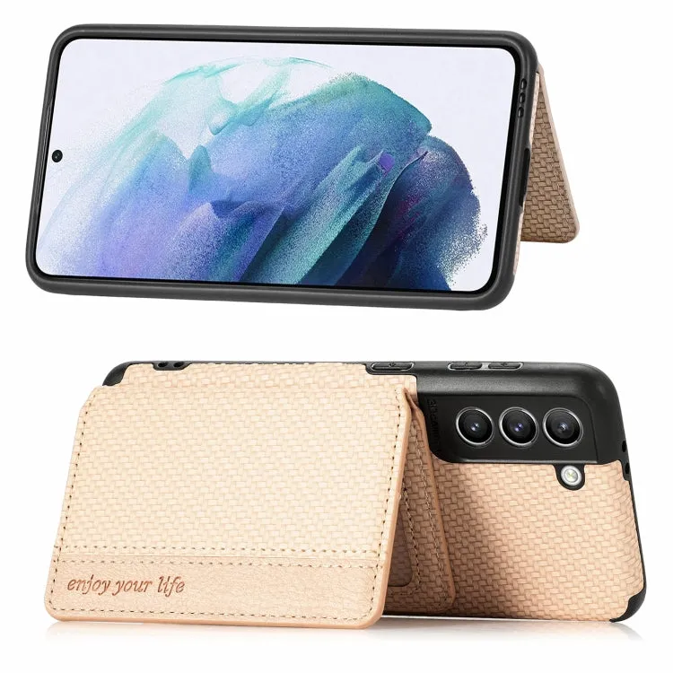 For Samsung Galaxy S21  5G Carbon Fiber Magnetic Card Bag TPU PU Shockproof Back Cover Case with
