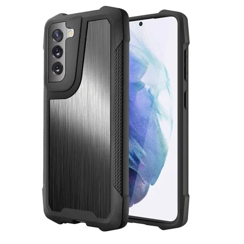 For Samsung Galaxy S21  5G Stainless Steel Metal PC Back Cover   TPU Heavy Duty Armor Shockproof