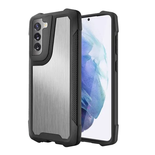 For Samsung Galaxy S21  5G Stainless Steel Metal PC Back Cover   TPU Heavy Duty Armor Shockproof