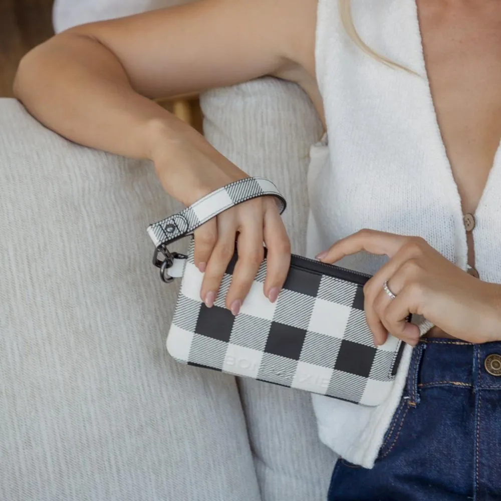Leather Phone Wallet Pouch -- Black Gingham