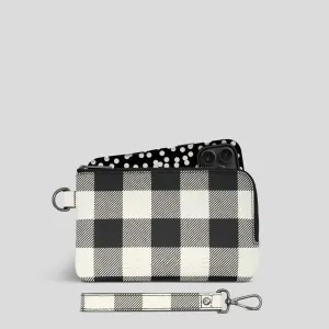 Leather Phone Wallet Pouch -- Black Gingham