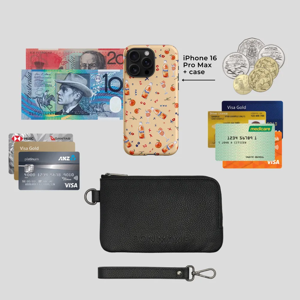 Leather Phone Wallet Pouch -- Black Gingham