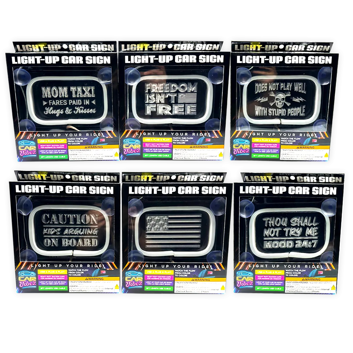 Light-Up Patriotic Parent Suction Cup Mount Car Sign - 6 Pieces Per Retail Ready Display 25319