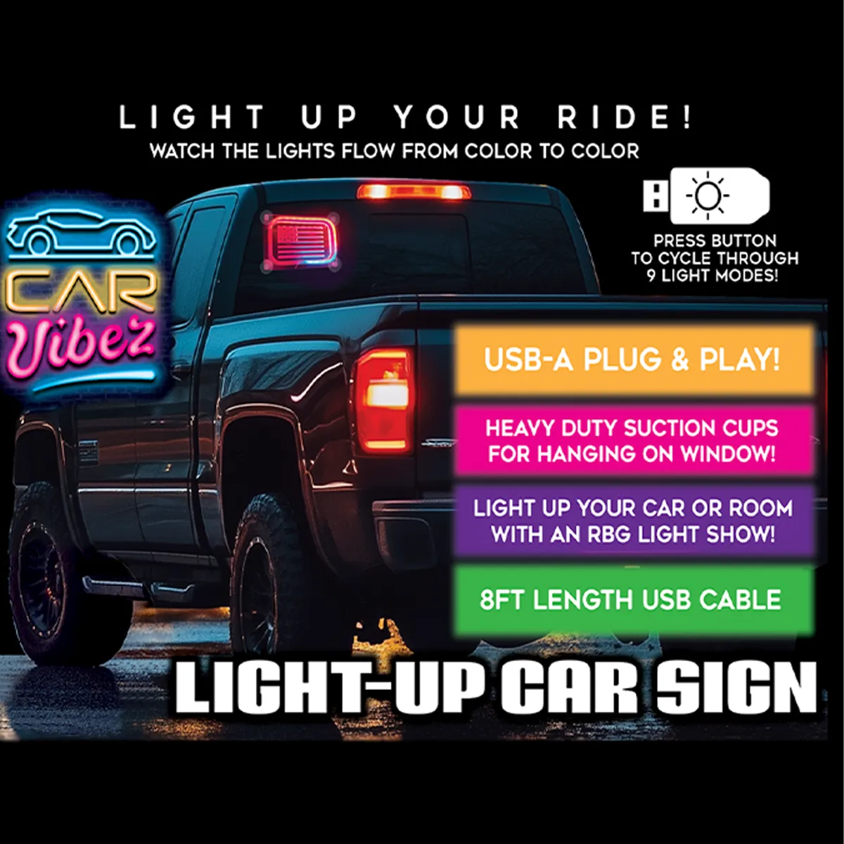 Light-Up Patriotic Parent Suction Cup Mount Car Sign - 6 Pieces Per Retail Ready Display 25319