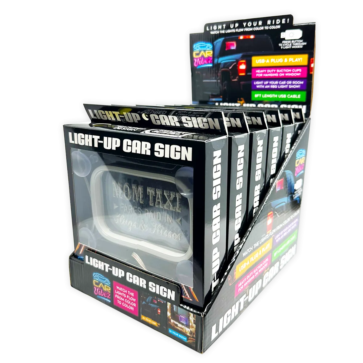Light-Up Patriotic Parent Suction Cup Mount Car Sign - 6 Pieces Per Retail Ready Display 25319