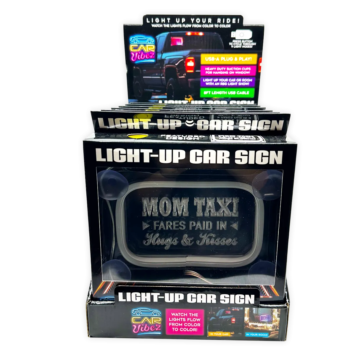 Light-Up Patriotic Parent Suction Cup Mount Car Sign - 6 Pieces Per Retail Ready Display 25319