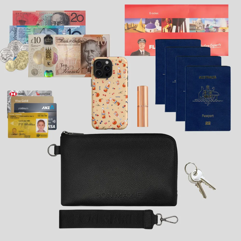 Multi-Pocket Leather Travel Wallet -- Black