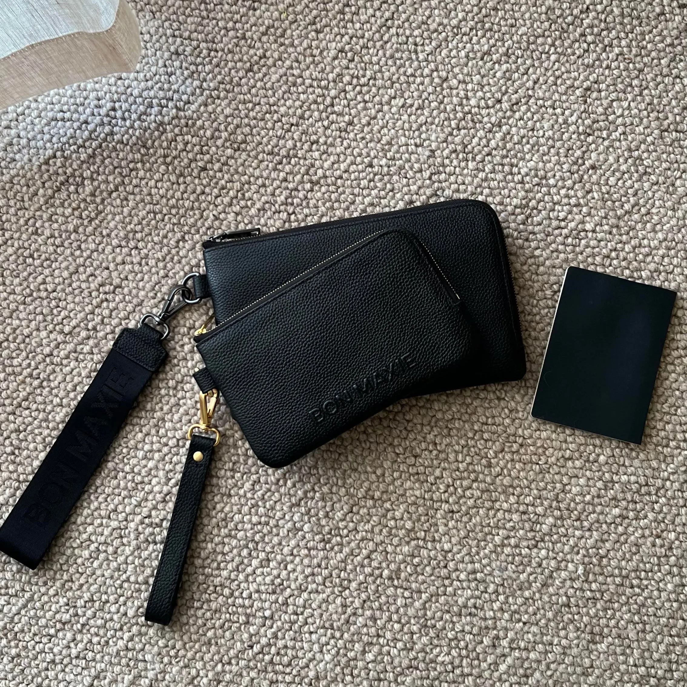Multi-Pocket Leather Travel Wallet -- Black