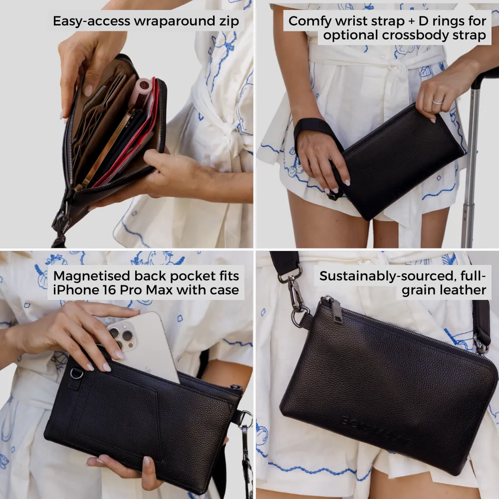 Multi-Pocket Leather Travel Wallet -- Tan