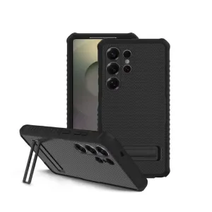 onn. WIA25U36010074 Rugged Phone Case with Built-In Kickstand for Samsung Galaxy S25 Ultra - Black