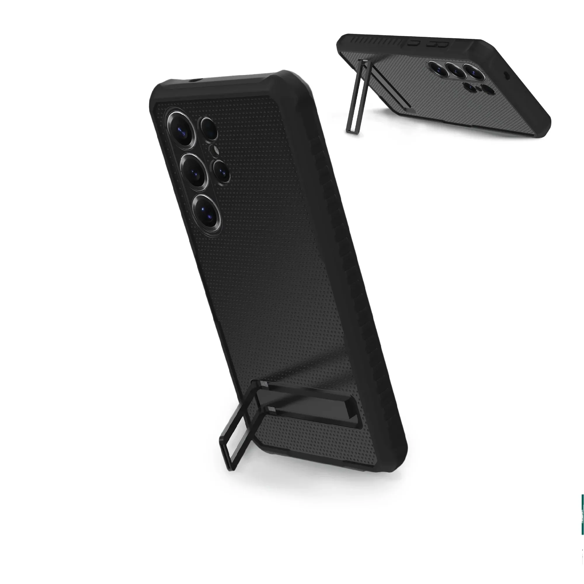 onn. WIA25U36010074 Rugged Phone Case with Built-In Kickstand for Samsung Galaxy S25 Ultra - Black