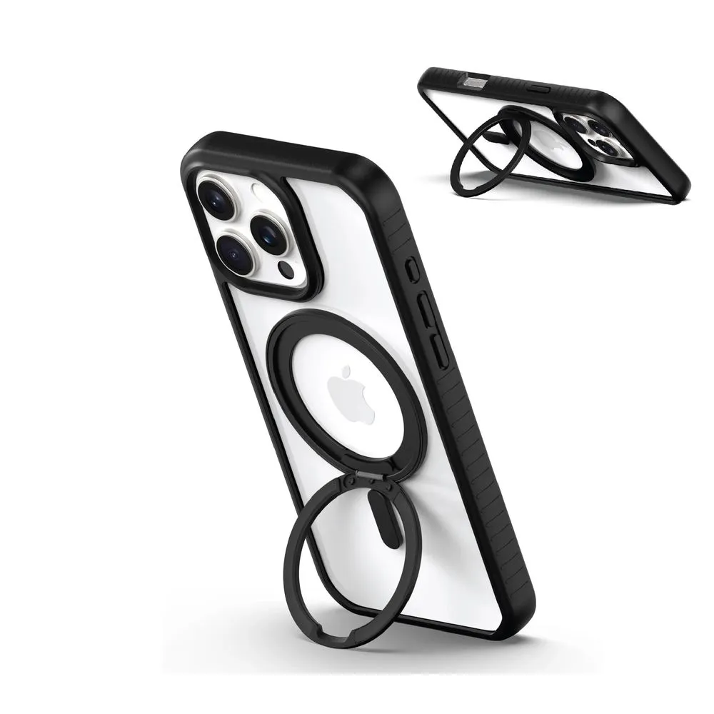 onn. WIBKCK100149689 MagSafe Compatible Phone Case with Ring Stand for iPhone 16 Pro - Black/Clear