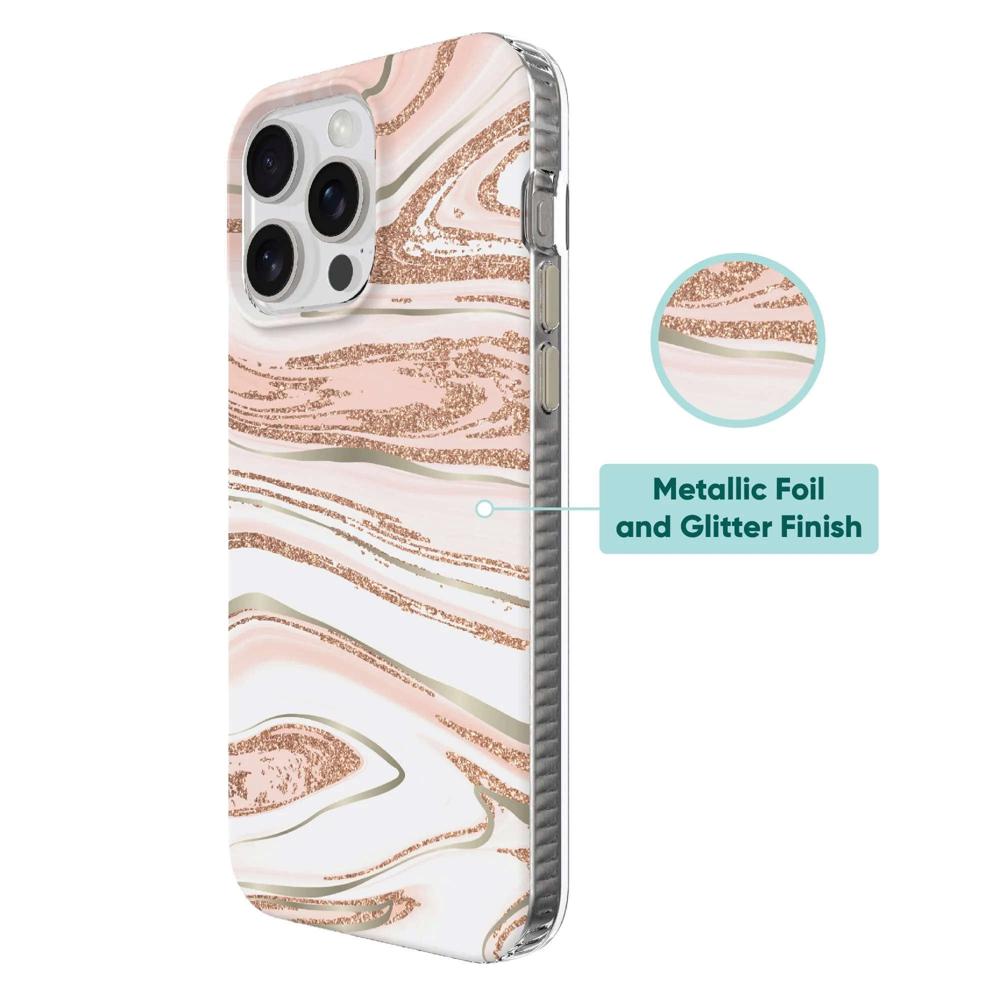 Onn WIBPGM100149714 Phone Case for iPhone 15 Pro Max - Pink Gold Marble - Shock-Absorbent, Drop Tested to 10 Feet