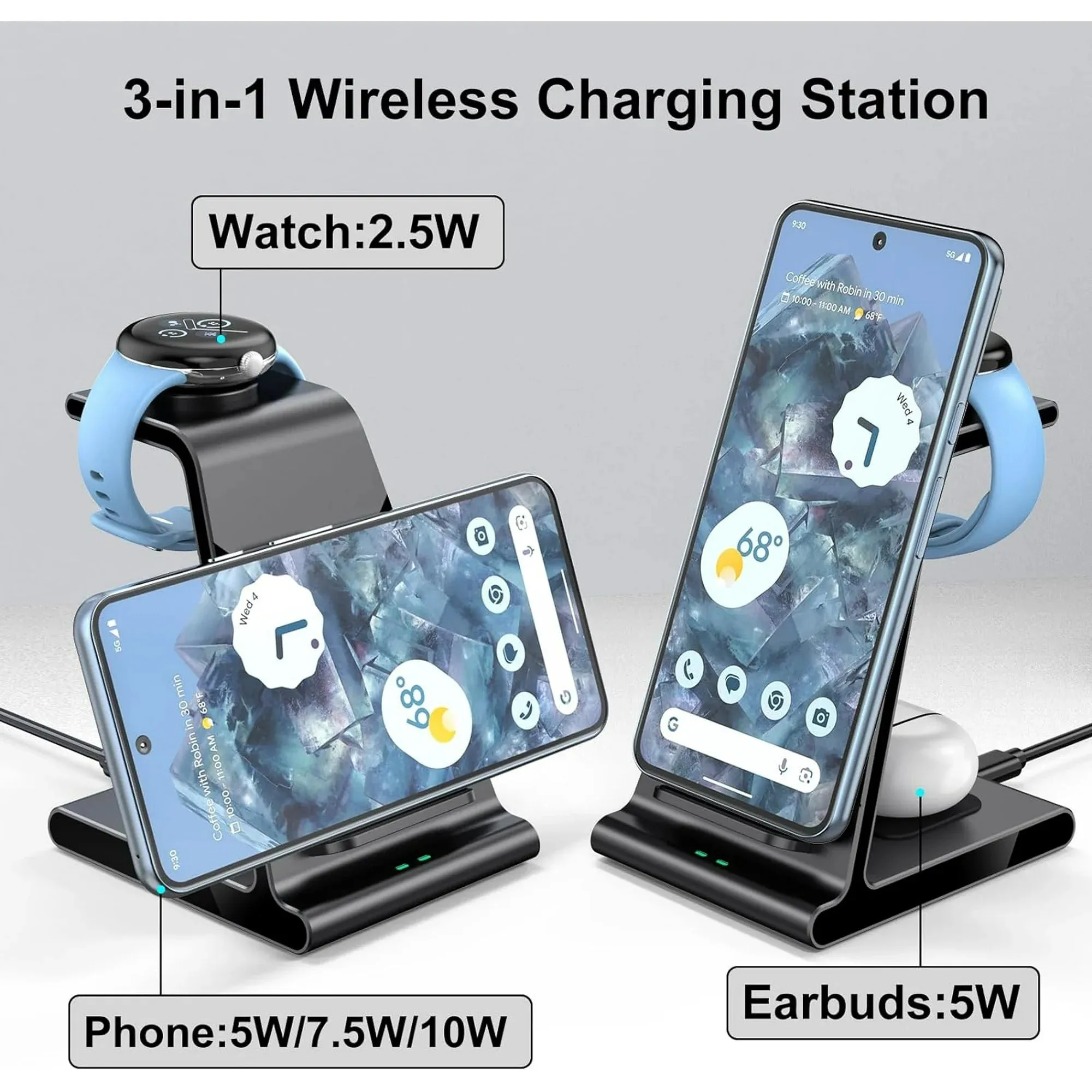 Phelinta C10 3 in 1 Wireless Charging Station, Black