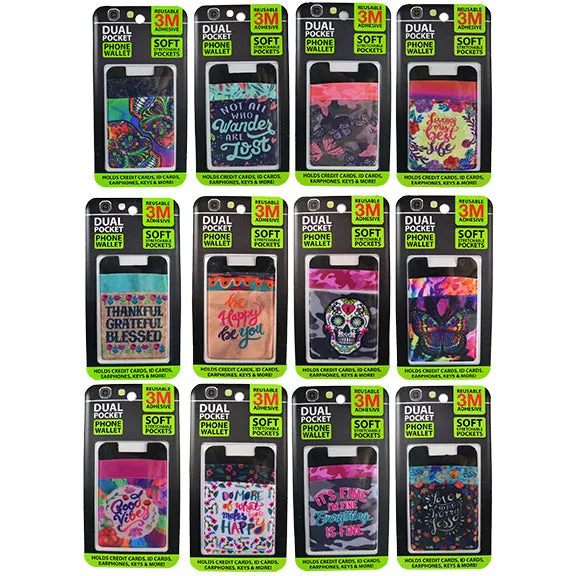 Phone Wallet Dual Pocket Spandex - 12 Pieces Per Retail Ready Display 25469MN