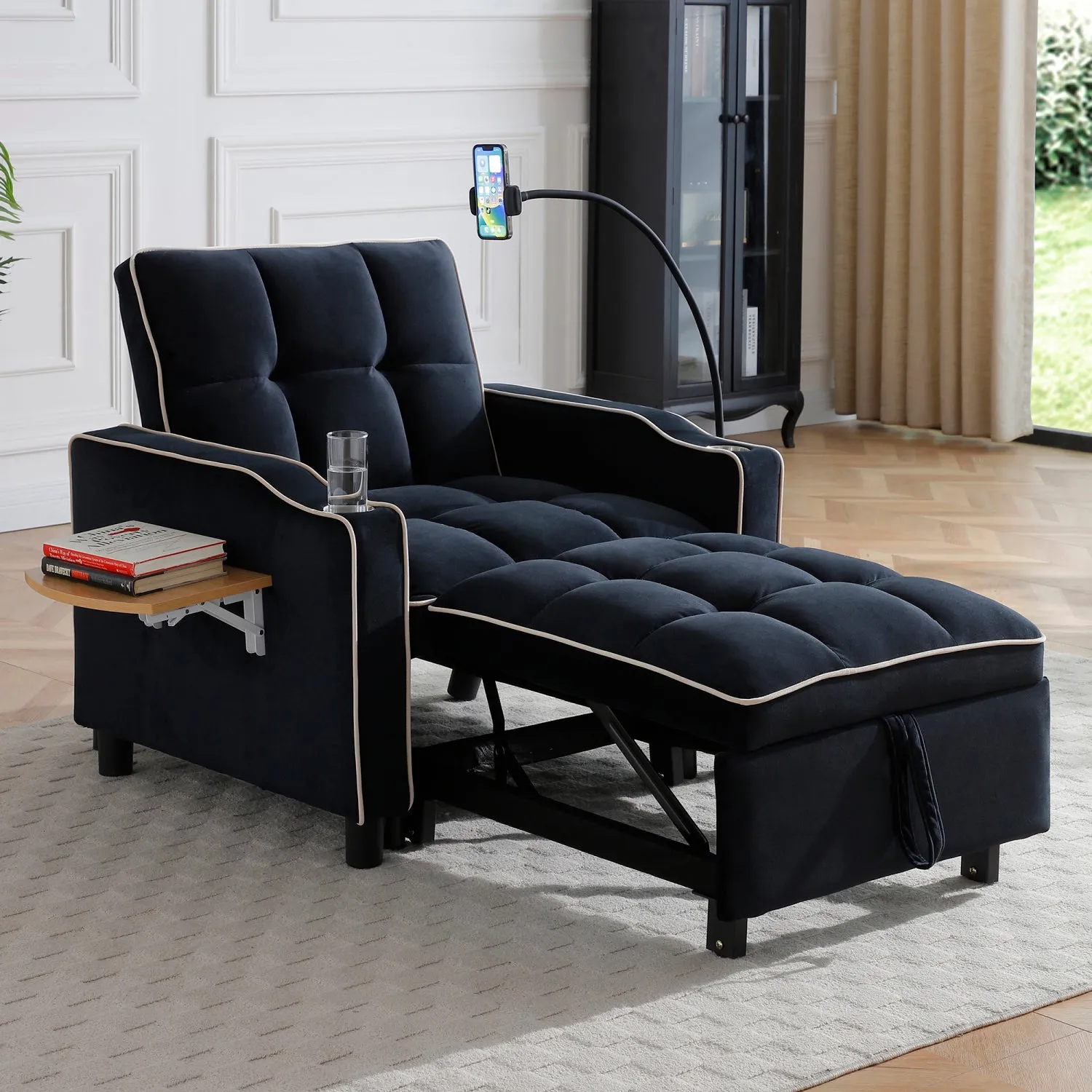 Streamdale 3-in-1 Convertible Sofa Bed Sleeper Chair (Black)