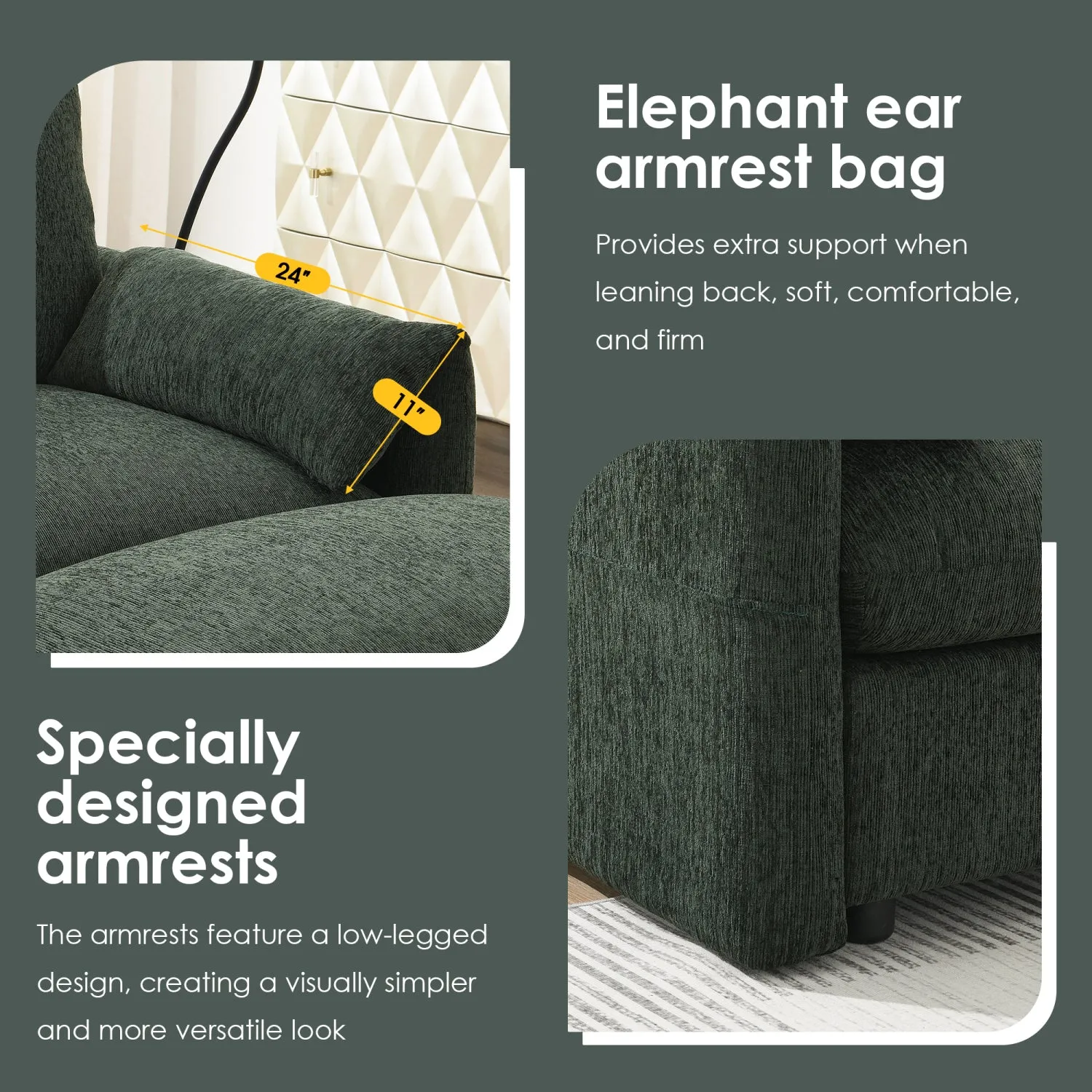 Streamdale Chenille Sectional Sofa w/ Ottoman, USB, & Phone Holder