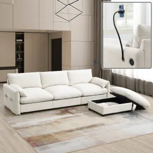 Streamdale Chenille Sectional Sofa w/ Ottoman, USB, & Phone Holder