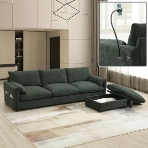 Streamdale Chenille Sectional Sofa w/ Ottoman, USB, & Phone Holder