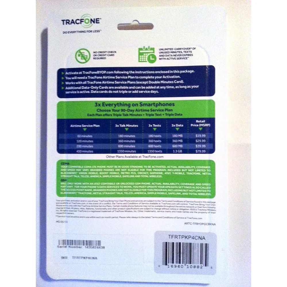 TracFone TFRTPKP4CNA BYOP No Contract Phone Card activation kit